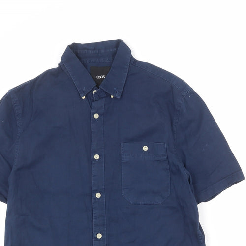 ASOS Mens Blue Cotton Button-Up Size M Collared Button