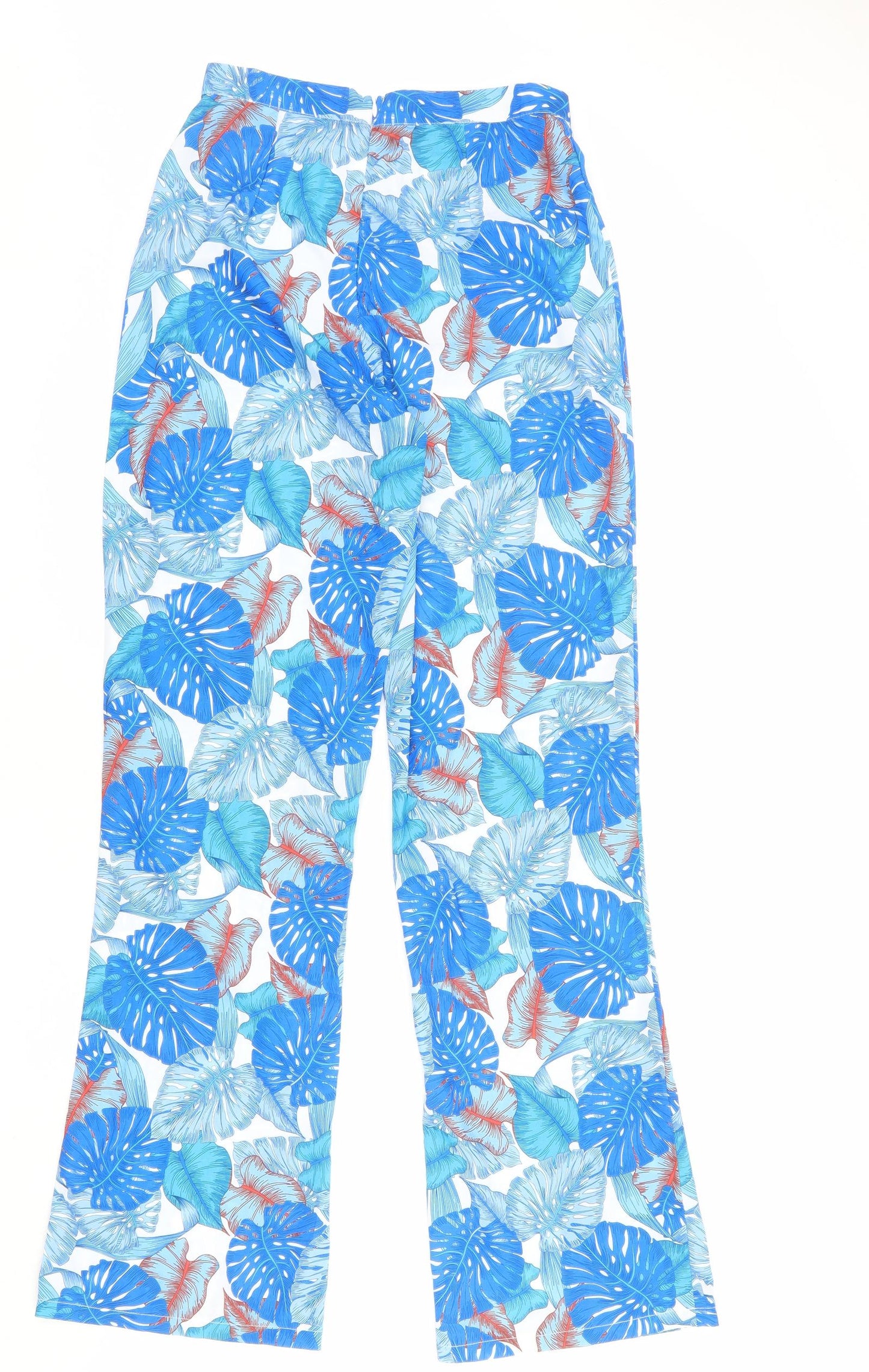 PRETTYLITTLETHING Womens Multicoloured Geometric Polyester Trousers Size 10 L34.5 in Regular Zip - Palm Print