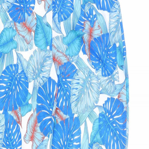 PRETTYLITTLETHING Womens Multicoloured Geometric Polyester Trousers Size 10 L34.5 in Regular Zip - Palm Print