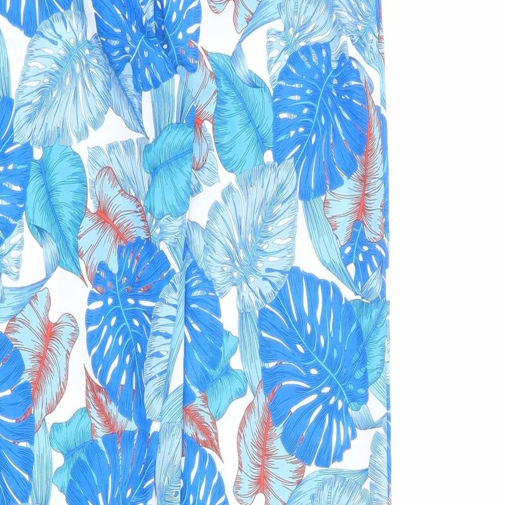 PRETTYLITTLETHING Womens Multicoloured Geometric Polyester Trousers Size 10 L34.5 in Regular Zip - Palm Print