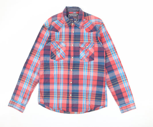 JACK & JONES Mens Multicoloured Plaid Cotton Button-Up Size M Collared Snap