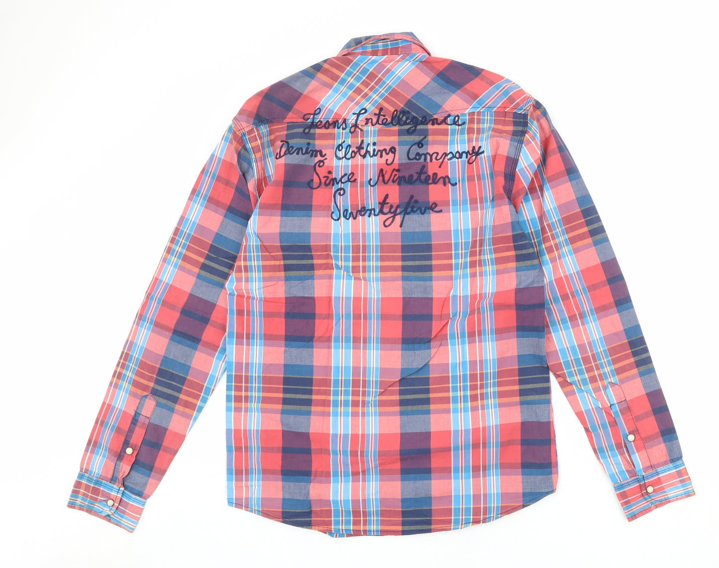 JACK & JONES Mens Multicoloured Plaid Cotton Button-Up Size M Collared Snap