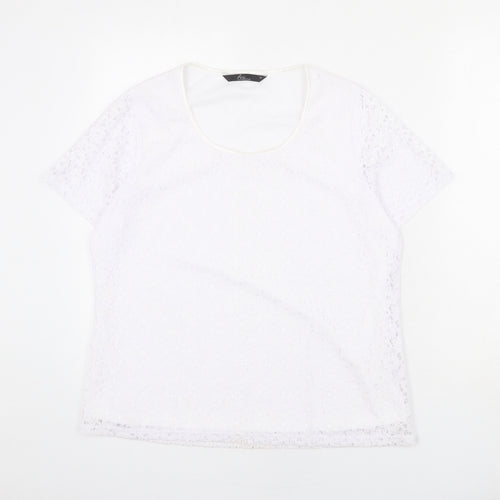 Bonmarché Womens White Polyester Basic T-Shirt Size 14 Scoop Neck