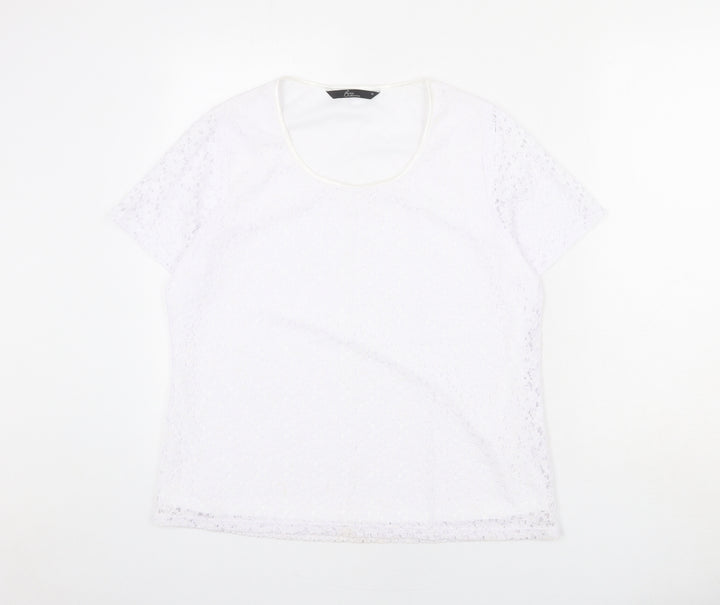 Bonmarché Womens White Polyester Basic T-Shirt Size 14 Scoop Neck