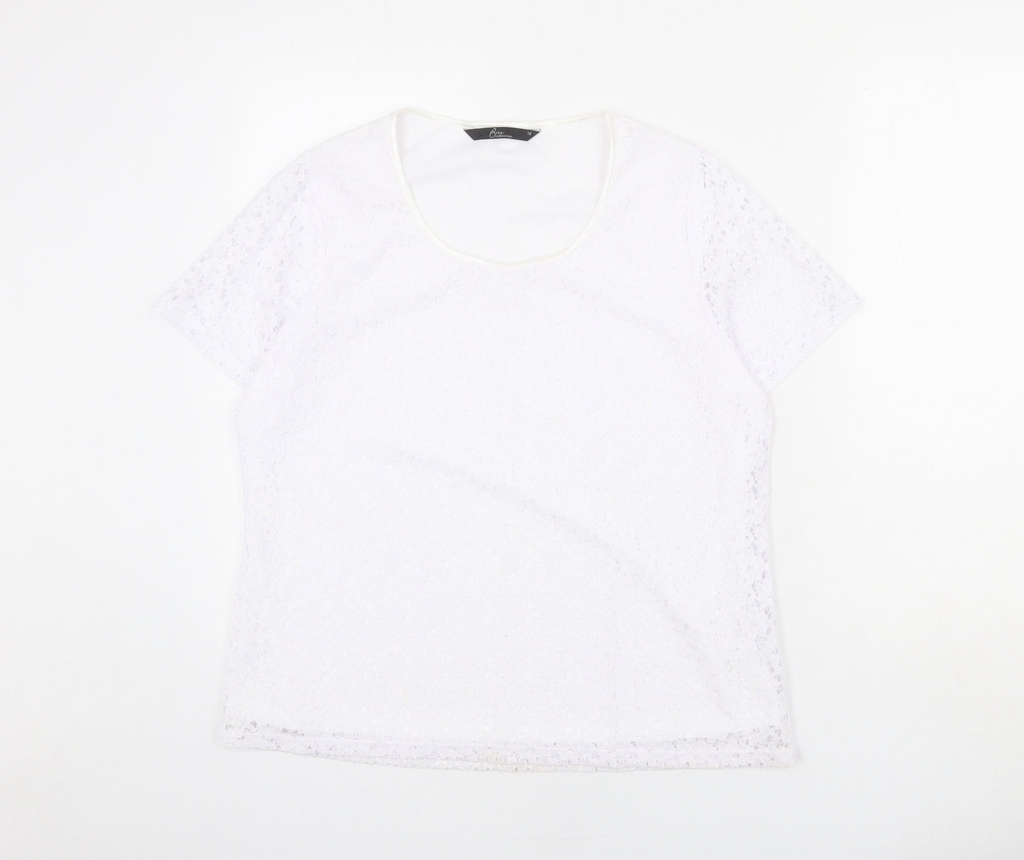 Bonmarché Womens White Polyester Basic T-Shirt Size 14 Scoop Neck
