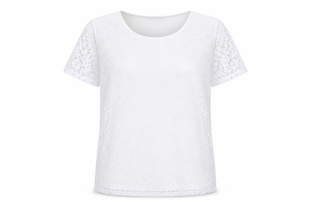 Front view of Bonmarché women’s white polyester basic t-shirt, size UK 14, scoop neck