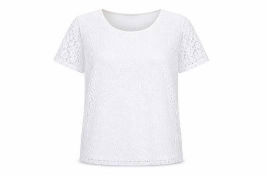 Front view of Bonmarché women’s white polyester basic t-shirt, size UK 14, scoop neck