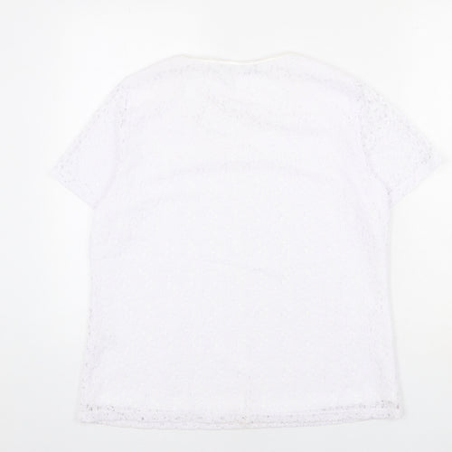 Bonmarché Womens White Polyester Basic T-Shirt Size 14 Scoop Neck