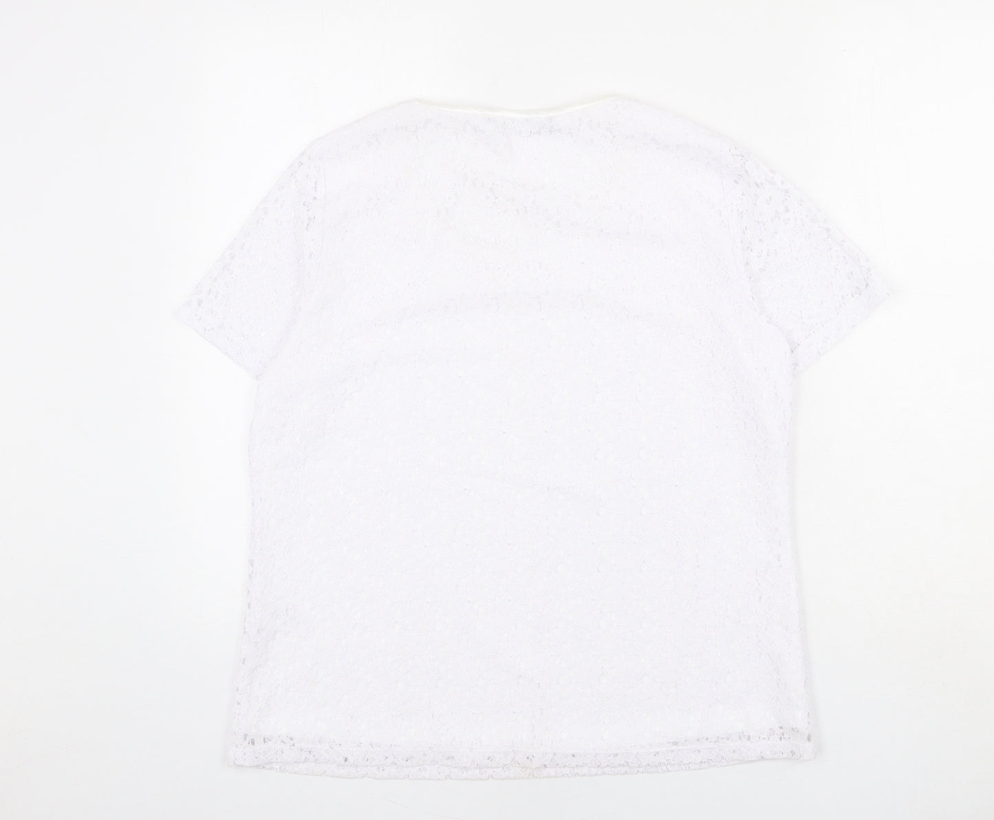 Bonmarché Womens White Polyester Basic T-Shirt Size 14 Scoop Neck