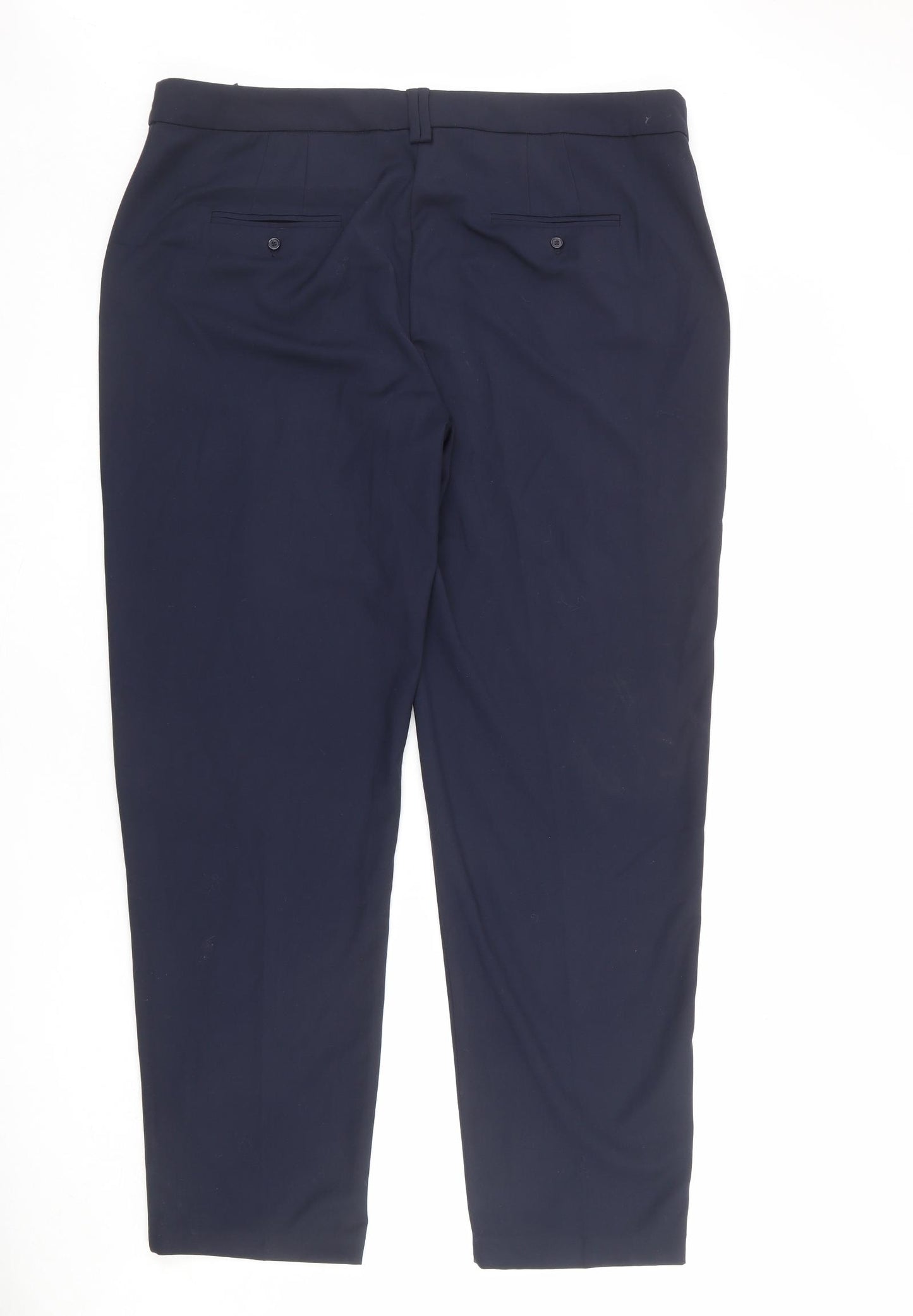 Marks and Spencer Womens Blue Polyester Chino Trousers Size 18 L32 in Regular Zip