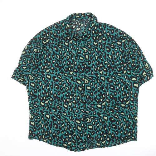 ASOS Womens Green Animal Print Viscose Basic Button-Up Size 10 Collared - Leopard Print