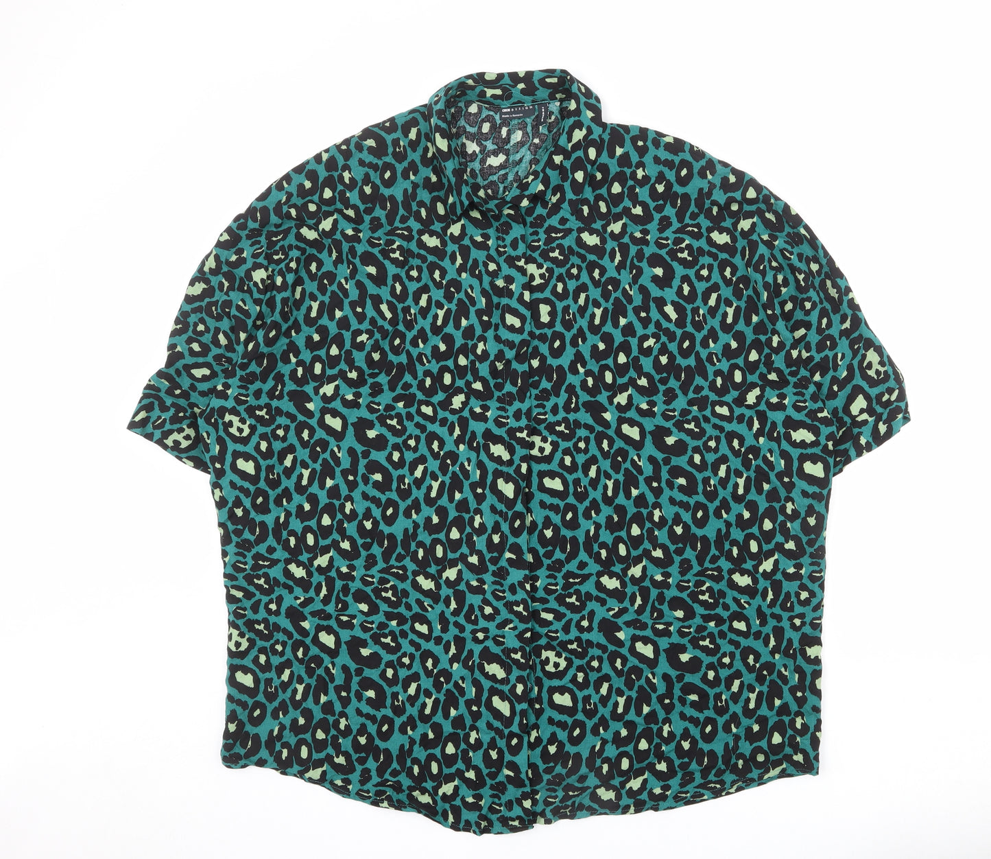 ASOS Womens Green Animal Print Viscose Basic Button-Up Size 10 Collared - Leopard Print