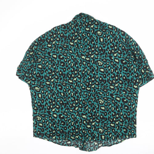 ASOS Womens Green Animal Print Viscose Basic Button-Up Size 10 Collared - Leopard Print