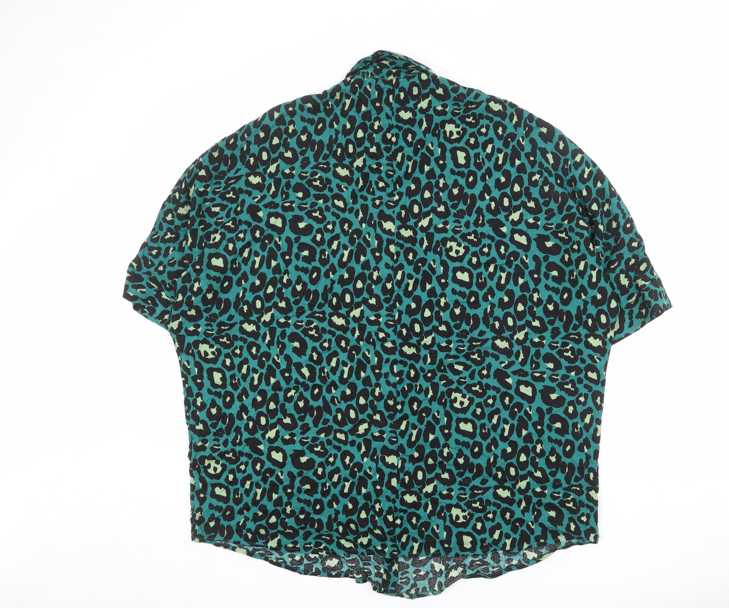 ASOS Womens Green Animal Print Viscose Basic Button-Up Size 10 Collared - Leopard Print