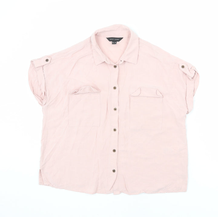 New Look Womens Pink Viscose Basic Button-Up Size 10 Collared