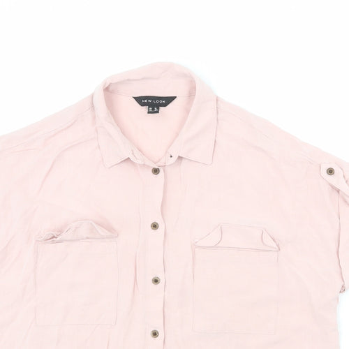 New Look Womens Pink Viscose Basic Button-Up Size 10 Collared