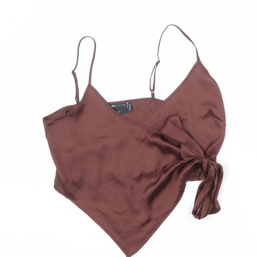 ASOS Womens Brown Polyester Wrap Tank Size 14 V-Neck - Cropped