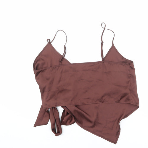 ASOS Womens Brown Polyester Wrap Tank Size 14 V-Neck - Cropped