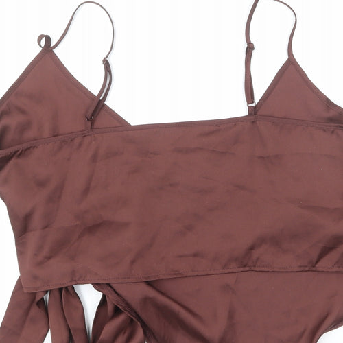 ASOS Womens Brown Polyester Wrap Tank Size 14 V-Neck - Cropped