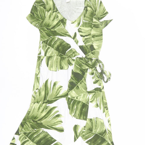 H&M Womens Green Geometric Viscose A-Line Size S V-Neck Pullover - Leaf pattern