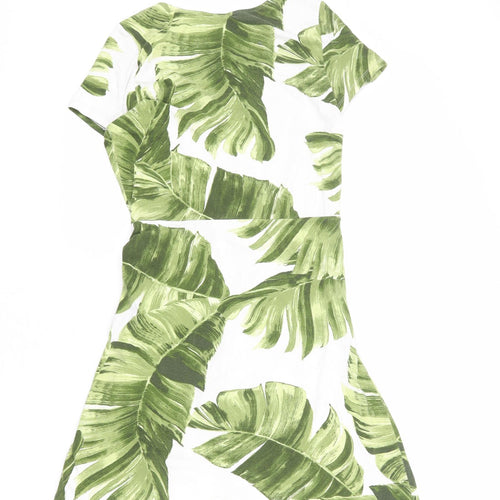 H&M Womens Green Geometric Viscose A-Line Size S V-Neck Pullover - Leaf pattern