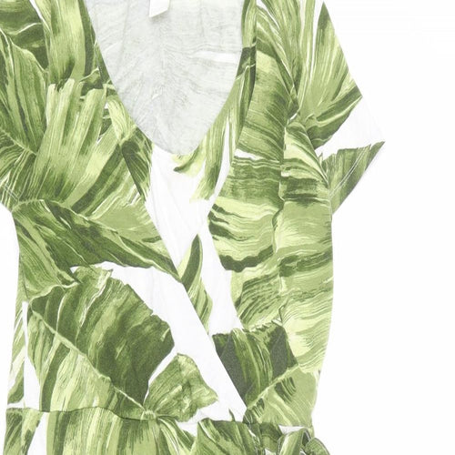 H&M Womens Green Geometric Viscose A-Line Size S V-Neck Pullover - Leaf pattern