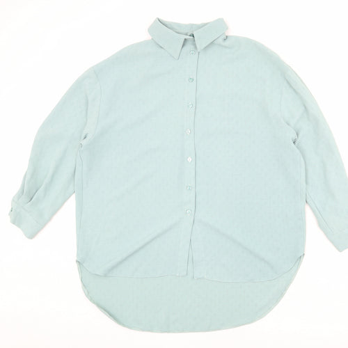 New Look Womens Blue Geometric Polyester Basic Button-Up Size 6 Collared
