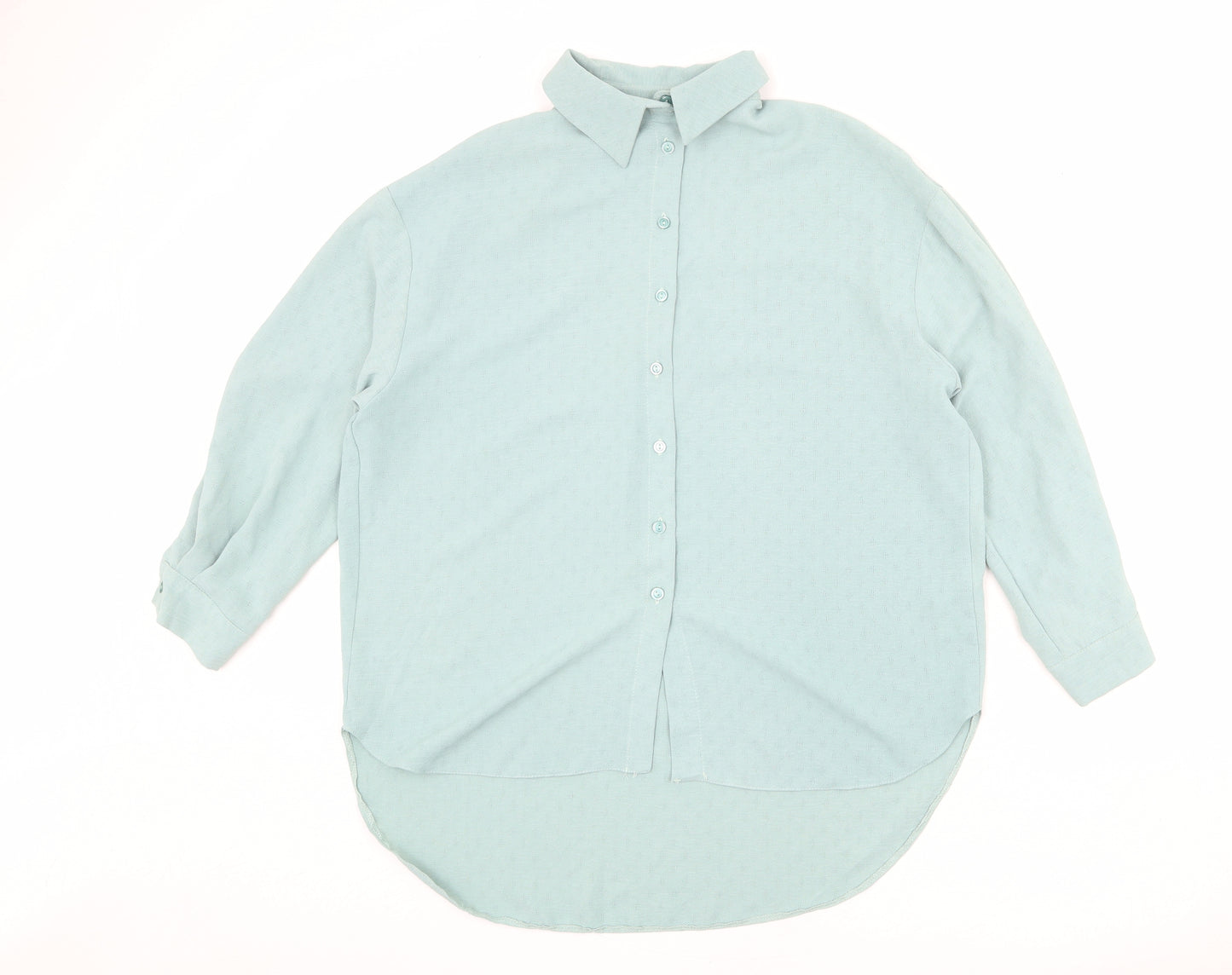 New Look Womens Blue Geometric Polyester Basic Button-Up Size 6 Collared