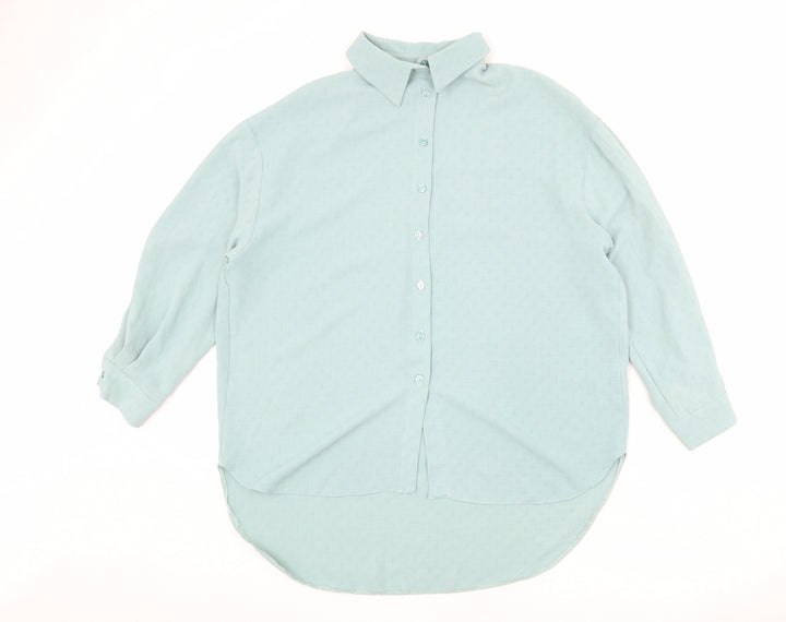 New Look Womens Blue Geometric Polyester Basic Button-Up Size 6 Collared