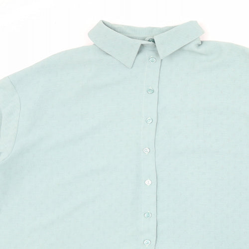 New Look Womens Blue Geometric Polyester Basic Button-Up Size 6 Collared