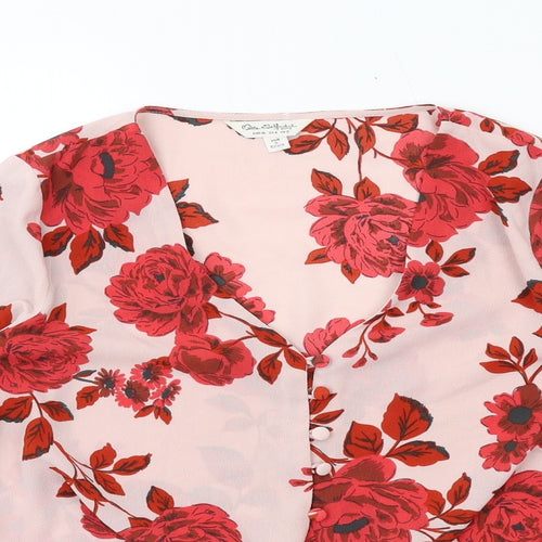 Missguided Womens Pink Floral Polyester Basic Button-Up Size 8 V-Neck - Knot Front
