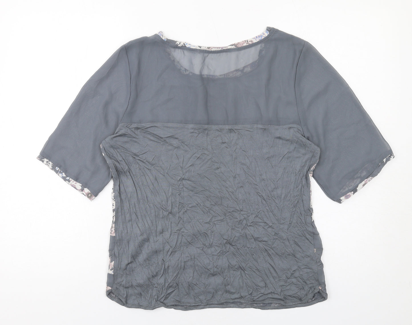 NEXT Womens Grey Floral Viscose Basic T-Shirt Size 14 Round Neck