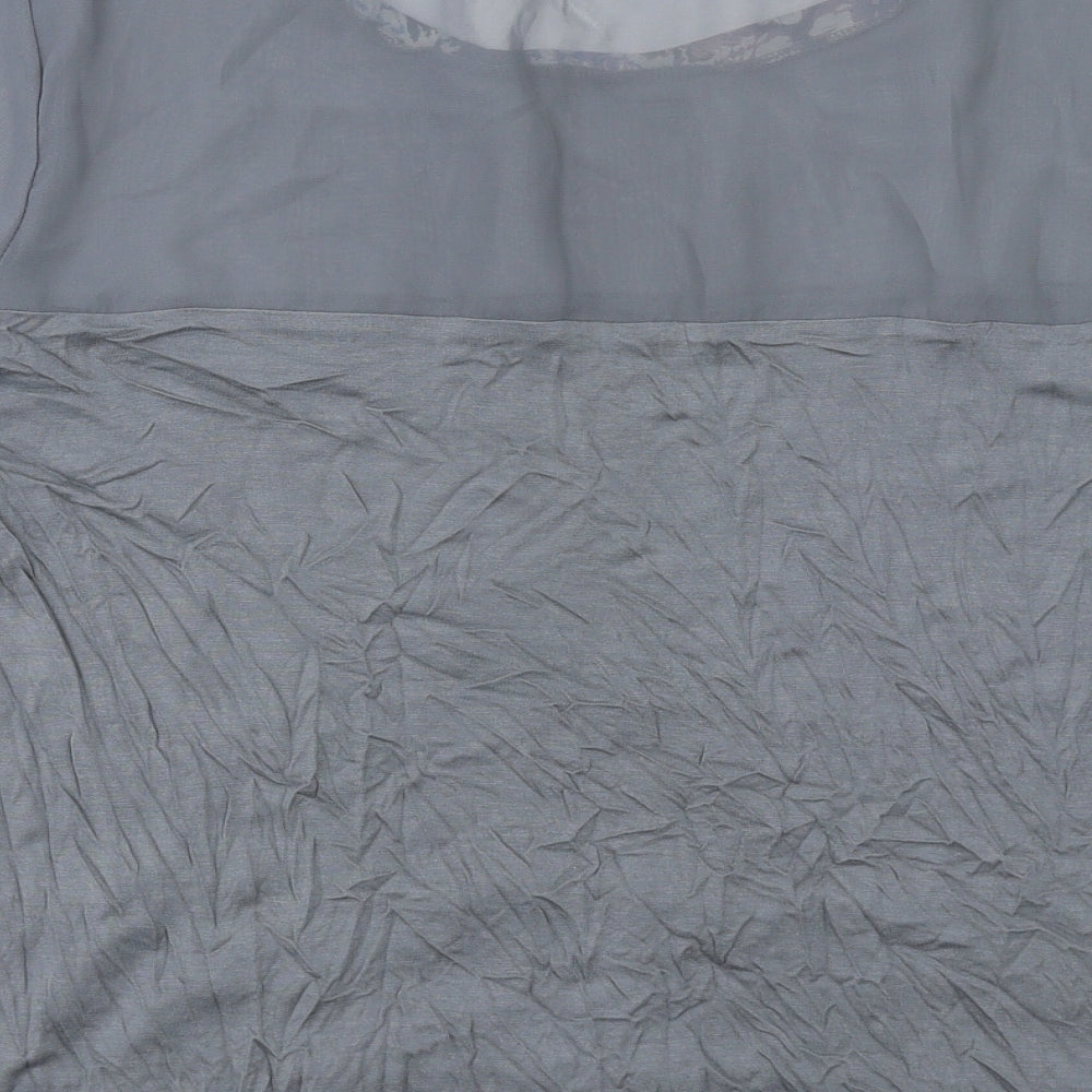 NEXT Womens Grey Floral Viscose Basic T-Shirt Size 14 Round Neck