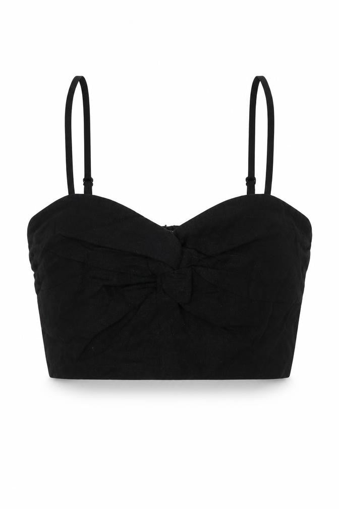 Front view of Stradivarius women’s black polyester cropped tank, size M, sweetheart