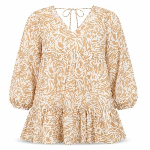 Marks and Spencer Womens Beige Geometric Viscose Skater Dress Size 14 V-Neck Pullover