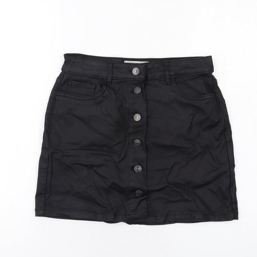 New Look Womens Black Viscose A-Line Skirt Size 8 Button