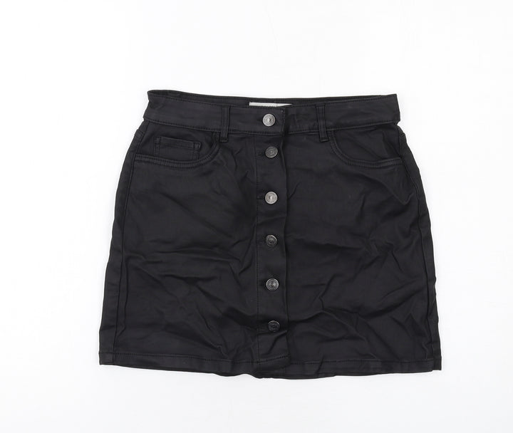 New Look Womens Black Viscose A-Line Skirt Size 8 Button