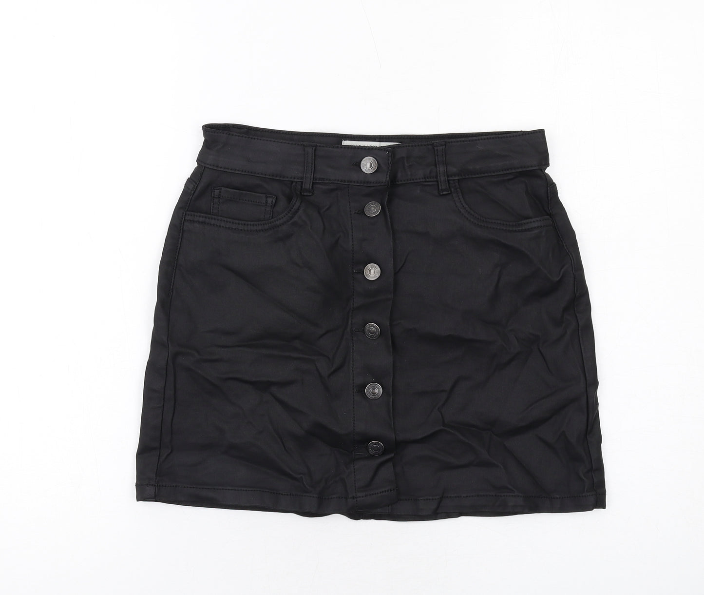 New Look Womens Black Viscose A-Line Skirt Size 8 Button