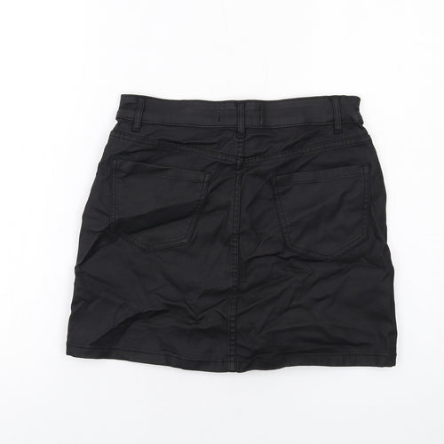 New Look Womens Black Viscose A-Line Skirt Size 8 Button