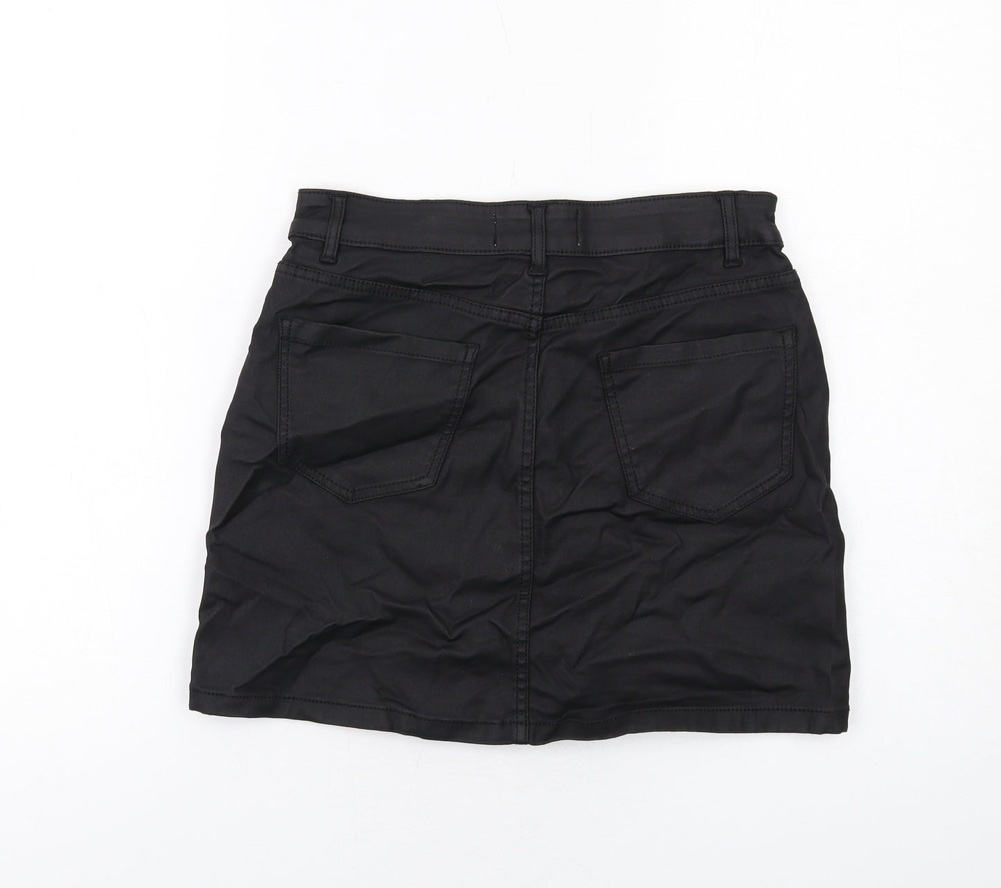 New Look Womens Black Viscose A-Line Skirt Size 8 Button