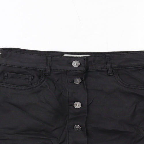 New Look Womens Black Viscose A-Line Skirt Size 8 Button