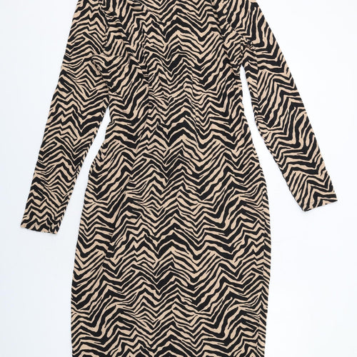 Marks and Spencer Womens Beige Animal Print Viscose A-Line Size 14 V-Neck Pullover - Tiger pattern