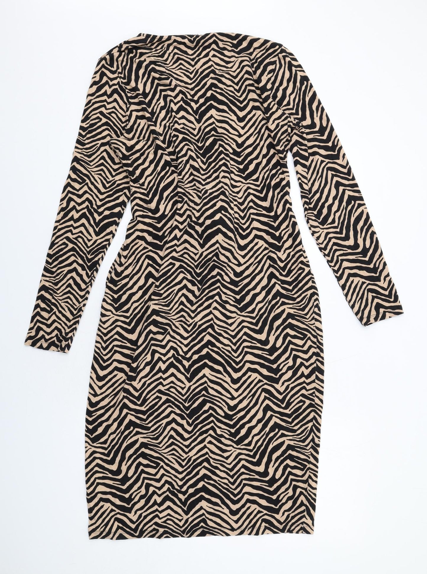 Marks and Spencer Womens Beige Animal Print Viscose A-Line Size 14 V-Neck Pullover - Tiger pattern