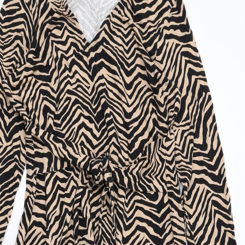 Marks and Spencer Womens Beige Animal Print Viscose A-Line Size 14 V-Neck Pullover - Tiger pattern
