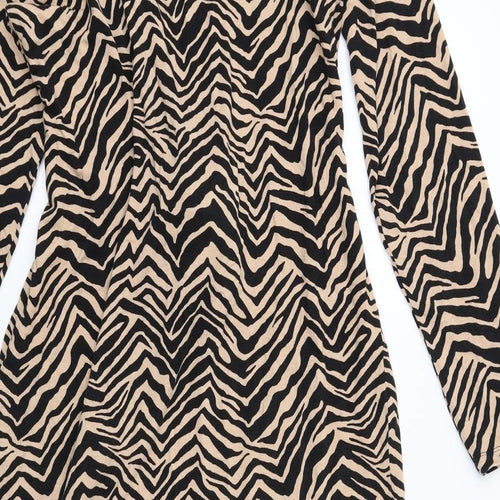 Marks and Spencer Womens Beige Animal Print Viscose A-Line Size 14 V-Neck Pullover - Tiger pattern