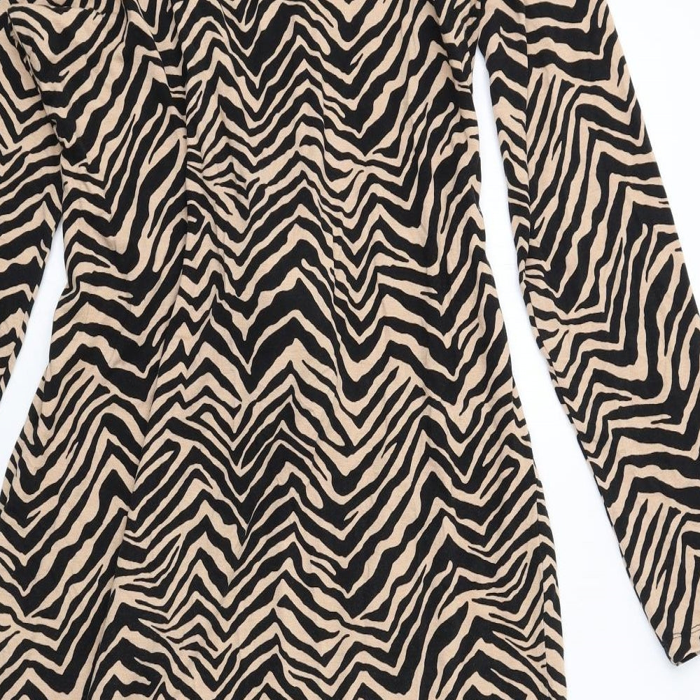 Marks and Spencer Womens Beige Animal Print Viscose A-Line Size 14 V-Neck Pullover - Tiger pattern