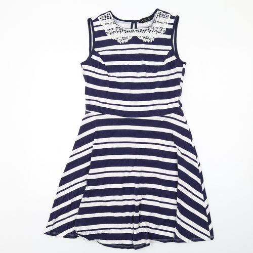 Dorothy Perkins Womens Blue Striped Cotton Trapeze & Swing Size 12 Crew Neck Pullover