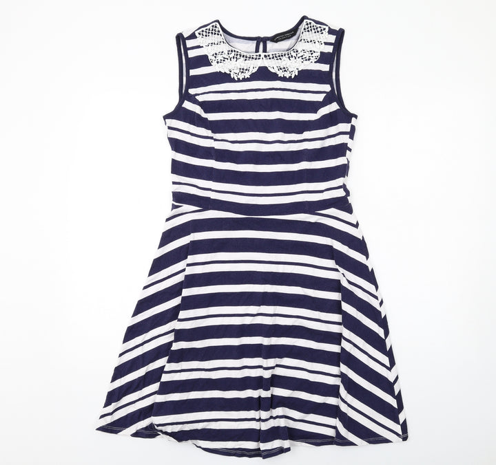 Dorothy Perkins Womens Blue Striped Cotton Trapeze & Swing Size 12 Crew Neck Pullover