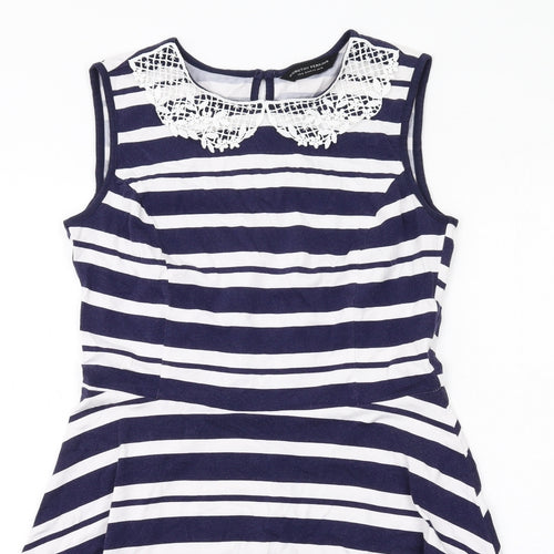 Dorothy Perkins Womens Blue Striped Cotton Trapeze & Swing Size 12 Crew Neck Pullover