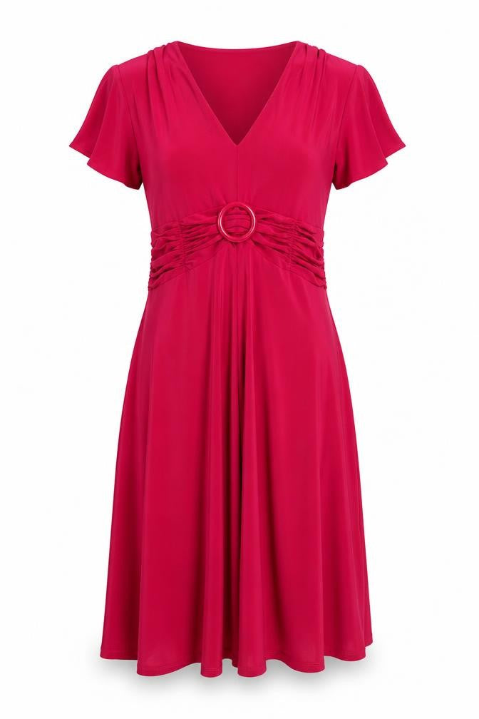 Front view of Country Casuals women’s pink polyester trapeze & swing, size UK 8, v-neck pullover